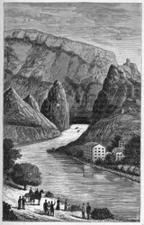 Udsigt over Fontaine du Vaucluse i departementet Vaucluse, region Provence-Alpes-Cote d