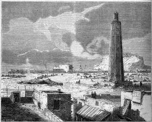 Udsigt over byen Aden, Yemens hovedstad, i 1861. Indgravering i "" Le Monde Illustré"" nr. 242 af 30. november