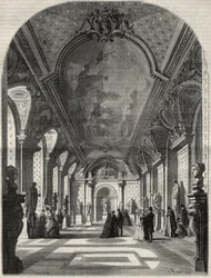 Udsigt over de romerske kejsers nye rum på Musee des antiques du Louvre. Gravering i "" L