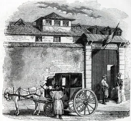 Udsigt over Nationalgardens gamle arresthus kendt som Hôtel des Haricots i Paris (Nationalgardens fængsel i Paris)