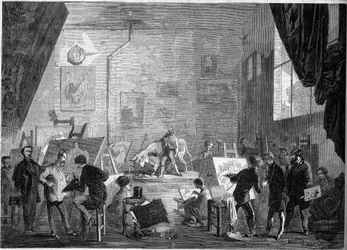Udsigt over maleren Gustave Courbets (1819-1877) atelier, rue Notre Dame des Champs i Paris