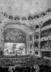 Udsigt over teatersalen Bellecour i Lyon, bygget af Jules Chatron (1831-1884) i 1879. Indgravering i "" Le Monde Illustré"" nr. 1176 af 11. oktober