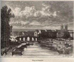 Vitry-le-Francois (Vitry le Francois) afdeling i Marne - indgravering i "La France illustree: geografi, historie, statistisk administration" af V.A. Malt-brun. 1884