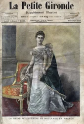 Wilhelmine af Orange-Nassau (1880-1962), dronning af Holland fra 1890 til 1948, datter af Vilhelm III, hun abdicerede til fordel for sin datter Juliana. Omslag til "La petite Gironde" fra maj 1898 (gravering)