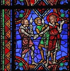 Vindue w06, der afbilder historien om St. Julian af Brioude - St. Ferreol, en ven af Julien, som døde under Diocletians forfølgelser, bliver arresteret