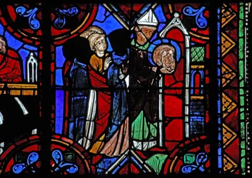 Vindue w06, der viser historien om Skt. Julian af Brioude - St. Ferreols død, en ven af Julien, som døde under Diocletians forfølgelser; hans relikvier er overført
