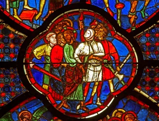 Vindue w0, der viser Judas forræderi