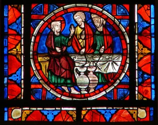 Vindue w109, der viser en scene fra Maria Magdalenas liv - ved måltidet på Simons sted