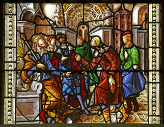 Vindue w16, der forestiller St. Thomas i Indien, er inviteret til brylluppet, hvor Pelagius bliver slået af en tjener - som til gengæld bliver spist af en løve. En hund bringer tjenerens arm ind