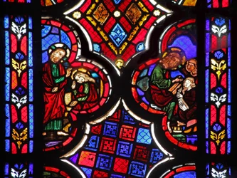 Vindue w1 forestiller Jesus med Martha og Maria Magdalene