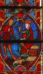 Vindue w201, der viser Skt. Maurice før kejser Diocletian