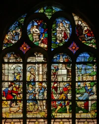 Vindue w21, der viser scener fra St Barbaras liv