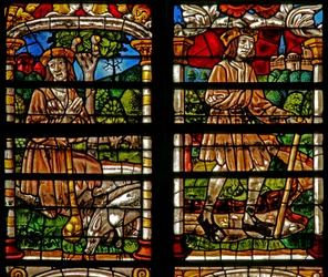 Window w232 skildrer en scene fra historien om den fortabte søn: anger sætter ind; han vender hjem