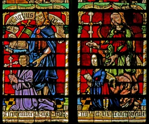 Vindue w236, der viser en donor - Jean Corart og hustru med St. John Baptist og St. Catherine