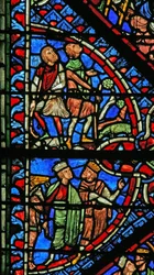 Vindue w2 viser magi med Herodes; Bebudelse til hyrderne