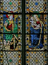 Vindue w43 forestillende Sankt Nikolaus og Jomfruen og Barnet