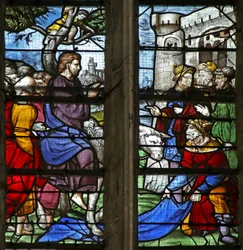 Vindue w5, der viser indtoget til Jerusalem