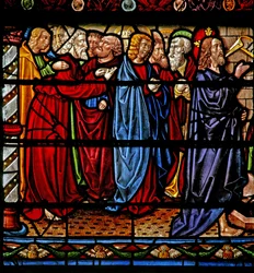 Vindue w6 viser Kristus med apostlene som Lazarus oprejst fra de døde