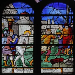 Vindue w7 viser en scene fra St Barbaras liv