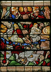 Vindue w9, der forestiller den sidste dom - efter Albert Durer