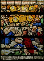 Vindue w9, der forestiller den sidste dom - efter Albert Durer