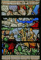 Vindue w9, der forestiller den sidste dom - efter Albert Durer