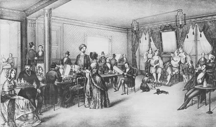 Kvinder fra Algier på en café i Paris, ca. 1860 (gravering)