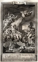 Du ser o frygtelige guddommelige søn af den onde Ulisse - indgravering af 1798 af Monnet i "Les Aventures de Telemaque, fils d