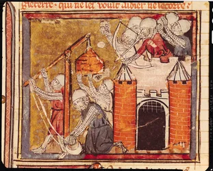f.275r Belejring af Chateau of Chinon, Grandes Chroniques de France, 1375-79