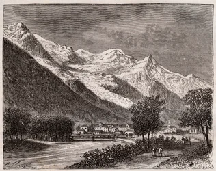 chamonix-dalen og Mont Blanc - indgravering i "La France illustrée: geografi, historie, statistisk administration" af V.A. Malt-Brown. 1884