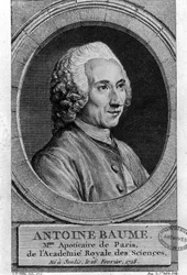 portræt af Antoine Baumé (1728-1804), fransk kemiker og farmaceut. Apoticaire de Paris. Stik fra 1772.