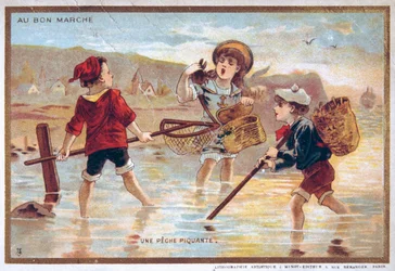 vintage postkort med børn på en strand