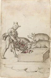 En tåbe, der fodrer med blomster til svin [fol. 42 recto]