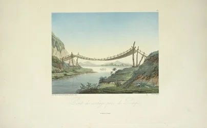 Rope Bridge nær Penipe, tegnet af Marchais, graveret af Bouquet, illustration fra 