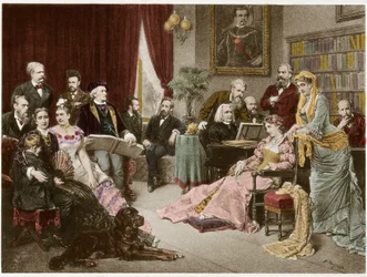 Richard Wagner og Liszt i Bayreuth med Cosima og Siegfried - efter Fritz Georg Papperitz