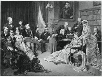 Richard Wagner og Liszt i Bayreuth med Cosima og Siegfried - efter Fritz Georg Papperitz