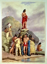 Gruppe af indianere på en flodbred, 1854