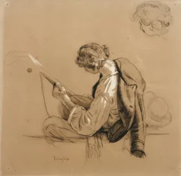 Siddende lutspiller; hovedstudie