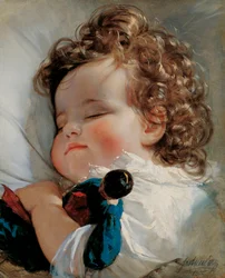 ""Portræt af prinsesse Marie af Liechtenstein (1834-1909) i en alder af to år"" (Portræt af prinsesse Marie Franziska von Liechtenstein (1834-1909) i en alder af to år) Maleri af Friedrich Ritter von Amerling (1803- 1887)