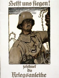 Hjælp os med at vinde! Tegner på krigsobligationen, pub. München, 1917