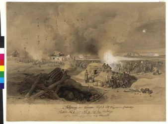 Belejring af Komorn af de k.k. tropper i april 1849 (akvarel på papir)