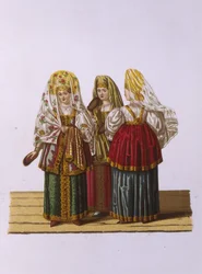 Kostumer af kvinder og piger fra Tver Fra serien Clothing of the Russian State, 1851