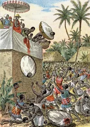 Menneskeofre i Afrika, ca. 1900 (illustration)