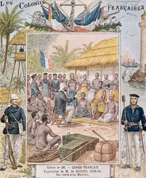 Udforskningen af M. de Brazza (1875-79) Hans traktat med Makoko, illustration fra 