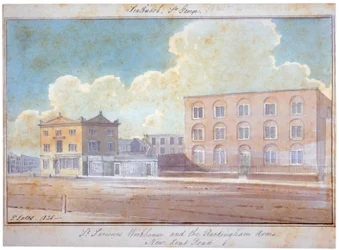St Saviours arbejdshus og Rockingham Arms Inn, New Kent Road, Southwark, London, 1825