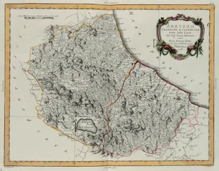 Farther and Hither Abruzzo, gravering af G. Zuliani hentet fra Tome II af "Newest Atlas" udgivet i Venedig i 1783 af Antonio Zatta, Privat Samling