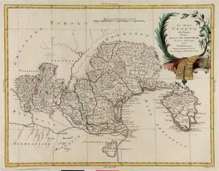 Landområde i staten Veneto, opdelt i dets provinser, gravering af G. Zuliani taget fra Tome II af "Nyeste Atlas", udgivet i Venedig i 1782 af Antonio Zatta, Privat Samling