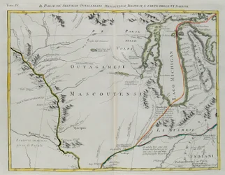 Outagamie-, Mascoutin- og Illinois-indianernes land samt en del af De Seks Nationer, stik ved G. Zuliani fra bind I af »Det nyeste atlas«, udgivet i Venedig i 1778 af Antonio Zatta, privatsamling