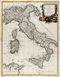 Politisk kort over Italien, gravering af G. Zuliani hentet fra Tome II af "Newest Atlas" udgivet i Venedig i 1782 af Antonio Zatta, Privat Samling