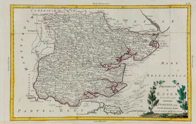 Provinsen Essex, gravering af G. Zuliani taget fra Tome I af "Newest Atlas" udgivet i Venedig i 1779 af Antonio Zatta, Privat Samling